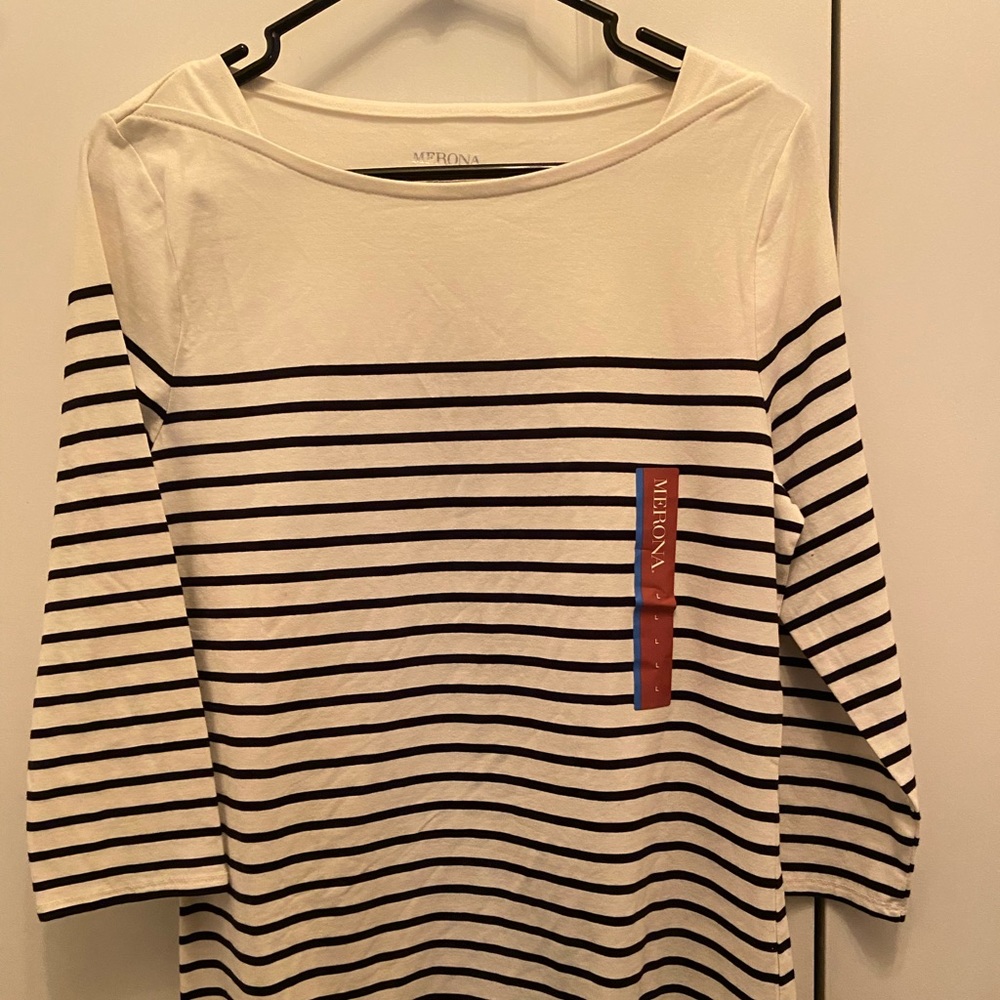 Merona brand (Kohls), size Large, off white with black strips.